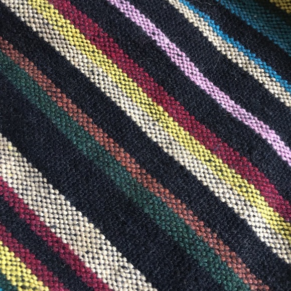 Multicolored woven tweed fabric textured bag canvas style clutch wood handle - Picture 3 of 3